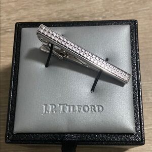 J.P. Tilford Rhodium Engraved Checker Tie Clip